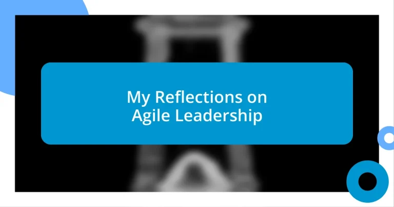 My Reflections on Agile Leadership