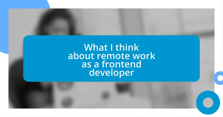 What I think about remote work as a frontend developer